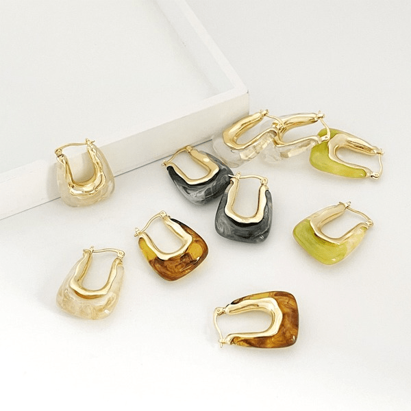 Wholesale 14K gold-plated acrylic earrings JDC-ES-Linh001 Earrings 麟凰 Wholesale Jewelry JoyasDeChina Joyas De China