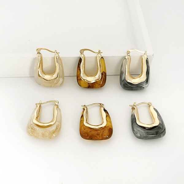 Wholesale 14K gold-plated acrylic earrings JDC-ES-Linh001 Earrings 麟凰 Wholesale Jewelry JoyasDeChina Joyas De China