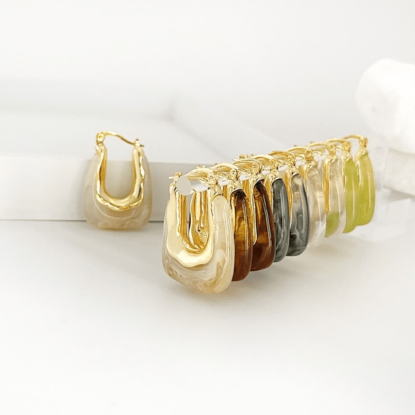 Wholesale 14K gold-plated acrylic earrings JDC-ES-Linh001 Earrings 麟凰 Wholesale Jewelry JoyasDeChina Joyas De China