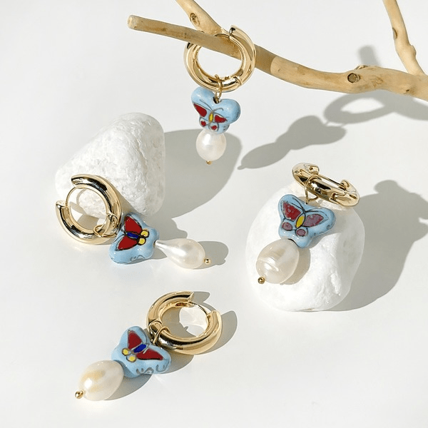 Wholesale 14K gold plated ceramic Earrings JDC-ES-Linh003 Earrings 麟凰 Wholesale Jewelry JoyasDeChina Joyas De China