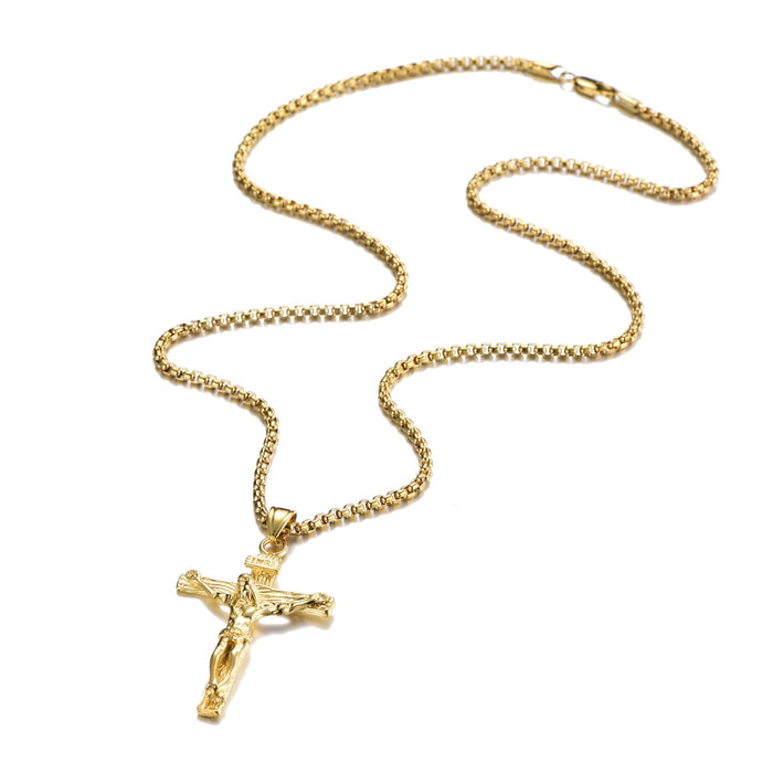 Wholesale 18K Gold Plated Religious Jesus Cross Copper Necklace JDC-NE-HuiQ001 Necklaces 惠琪 Wholesale Jewelry JoyasDeChina Joyas De China