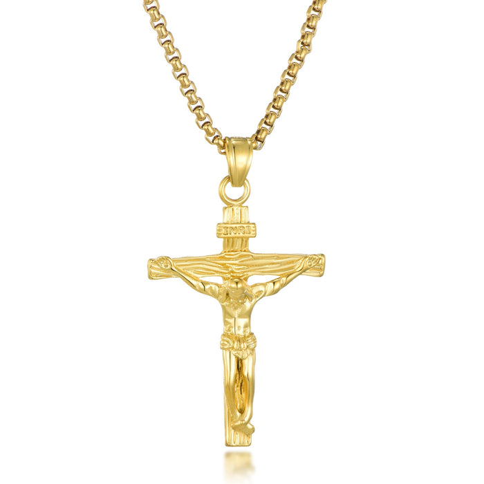 Wholesale 18K Gold Plated Religious Jesus Cross Copper Necklace JDC-NE-HuiQ001 Necklaces 惠琪 Wholesale Jewelry JoyasDeChina Joyas De China