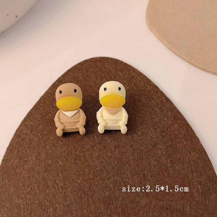 Wholesale 925 Silver Needle Milk Coffee Color Cartoon Bear and Rabbit Earrings JDC-ES-HanXi001 Earrings 涵熙 MY35087 Wholesale Jewelry JoyasDeChina Joyas De China