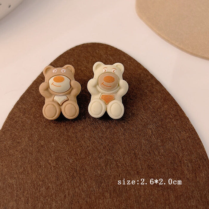 Wholesale 925 Silver Needle Milk Coffee Color Cartoon Bear and Rabbit Earrings JDC-ES-HanXi001 Earrings 涵熙 MY35141 Wholesale Jewelry JoyasDeChina Joyas De China