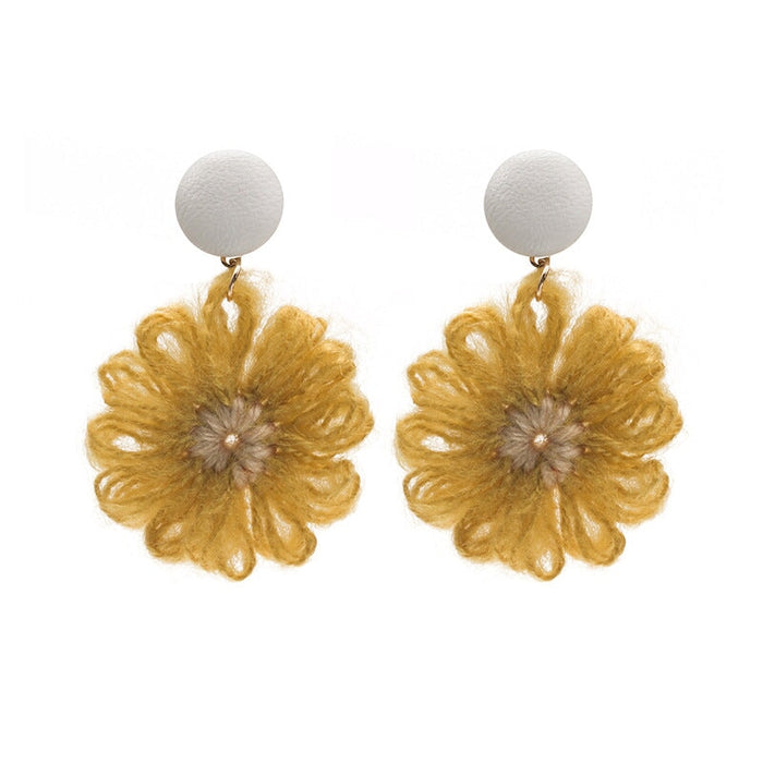 Wholesale 925 Silver Needle Wool Flower Daisy Earrings JDC-ES-GSMDD019 Earrings 萌豆豆 Wholesale Jewelry JoyasDeChina Joyas De China