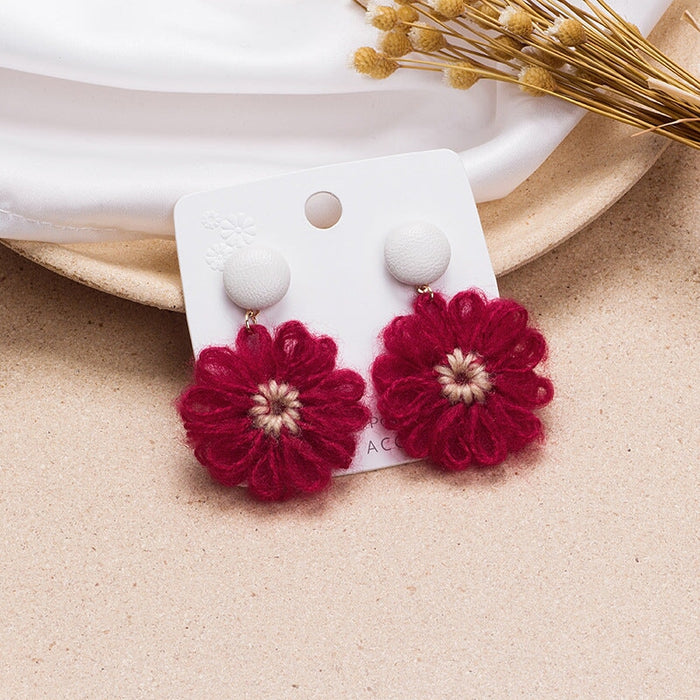 Wholesale 925 Silver Needle Wool Flower Daisy Earrings JDC-ES-GSMDD019 Earrings 萌豆豆 E2469-4 red Wholesale Jewelry JoyasDeChina Joyas De China