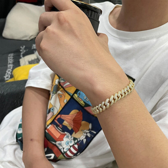 Wholesale 925 Sterling Silver Rhinestone Cuban Chain Bracelet JDC-BT-GES001 Bracelet 格尔诗 Wholesale Jewelry JoyasDeChina Joyas De China