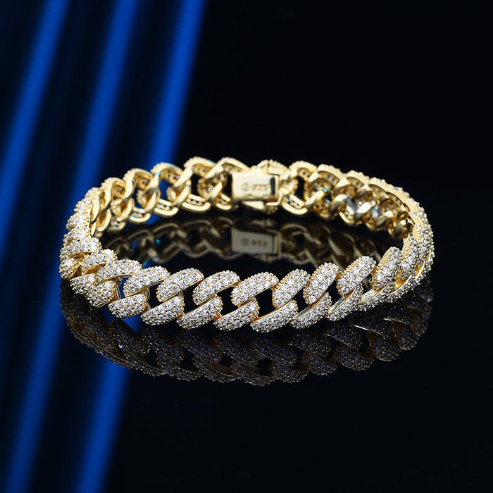 Wholesale 925 Sterling Silver Rhinestone Cuban Chain Bracelet JDC-BT-GES001 Bracelet 格尔诗 gold 16cm Wholesale Jewelry JoyasDeChina Joyas De China