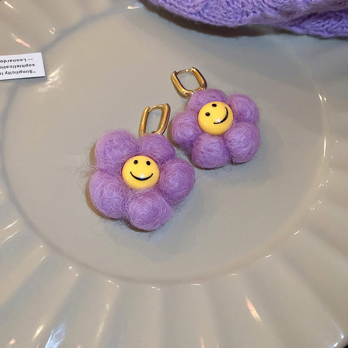 Wholesale Acrylic Alloy Felt Flower Smiley Earrings JDC-ES-BY186 Earrings 宝钰 Wholesale Jewelry JoyasDeChina Joyas De China