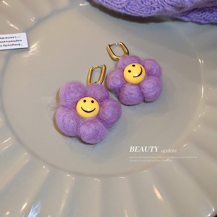 Wholesale Acrylic Alloy Felt Flower Smiley Earrings JDC-ES-BY186 Earrings 宝钰 Wholesale Jewelry JoyasDeChina Joyas De China