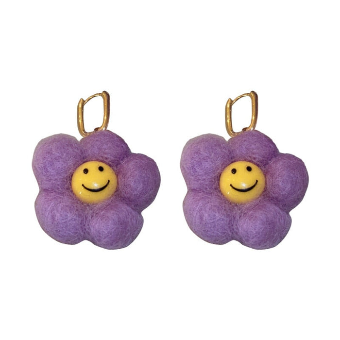 Wholesale Acrylic Alloy Felt Flower Smiley Earrings JDC-ES-BY186 Earrings 宝钰 Wholesale Jewelry JoyasDeChina Joyas De China