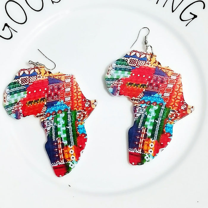 Wholesale African Pattern Geometric Map Wood Earrings MOQ≥2 JDC-ES-AnX001 Earrings 安修 Wholesale Jewelry JoyasDeChina Joyas De China