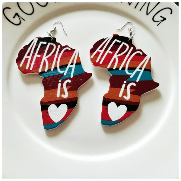 Wholesale African Pattern Geometric Map Wood Earrings MOQ≥2 JDC-ES-AnX001 Earrings 安修 Wholesale Jewelry JoyasDeChina Joyas De China