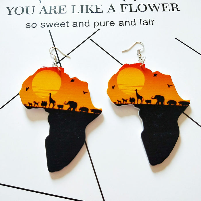 Wholesale African Pattern Geometric Map Wood Earrings MOQ≥2 JDC-ES-AnX001 Earrings 安修 Wholesale Jewelry JoyasDeChina Joyas De China