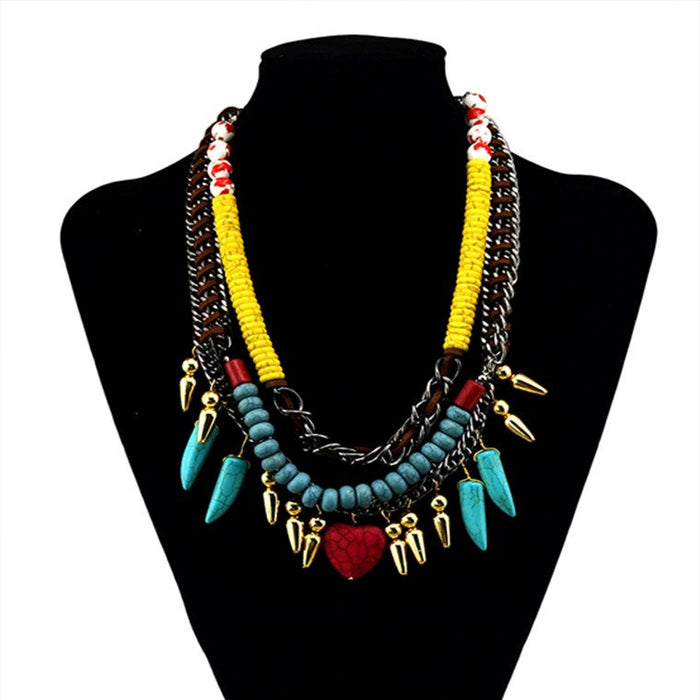 Wholesale Alloy Bohemian Heart-shaped Tassel Turquoise Necklace JDC-NE-Yunl029 Necklaces 云罗 Wholesale Jewelry JoyasDeChina Joyas De China