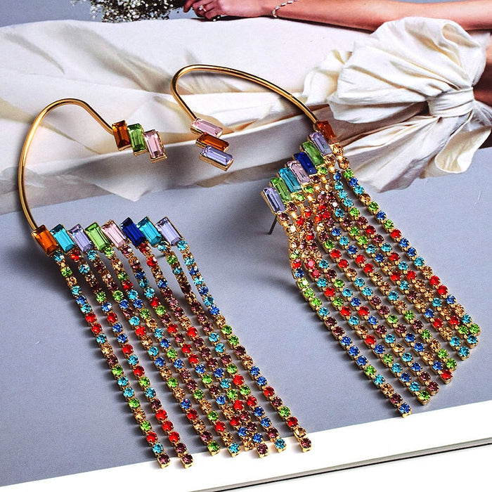 Wholesale Alloy Color Rhinestone Tassel Earrings JDC-ES-SK095 Earrings 深刻 Wholesale Jewelry JoyasDeChina Joyas De China