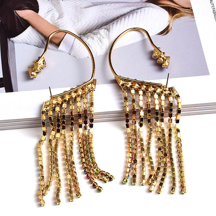 Wholesale Alloy Color Rhinestone Tassel Earrings JDC-ES-SK095 Earrings 深刻 Wholesale Jewelry JoyasDeChina Joyas De China