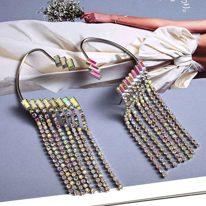 Wholesale Alloy Color Rhinestone Tassel Earrings JDC-ES-SK095 Earrings 深刻 AB Wholesale Jewelry JoyasDeChina Joyas De China