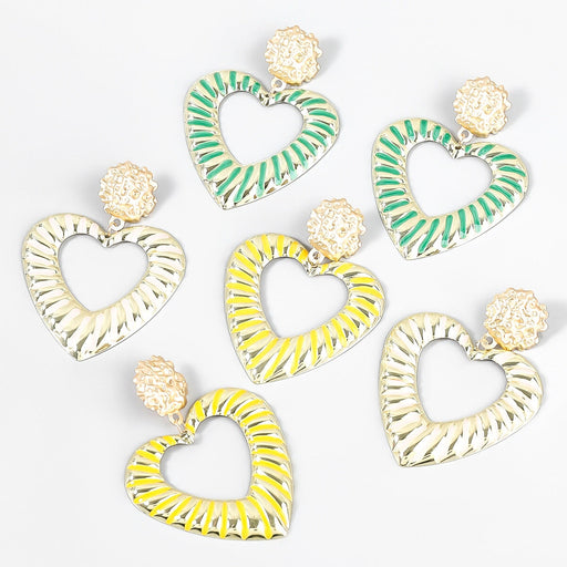 Wholesale Alloy Enamel Striped Heart Earrings JDC-ES-JL898 Earrings 氿乐 Wholesale Jewelry JoyasDeChina Joyas De China