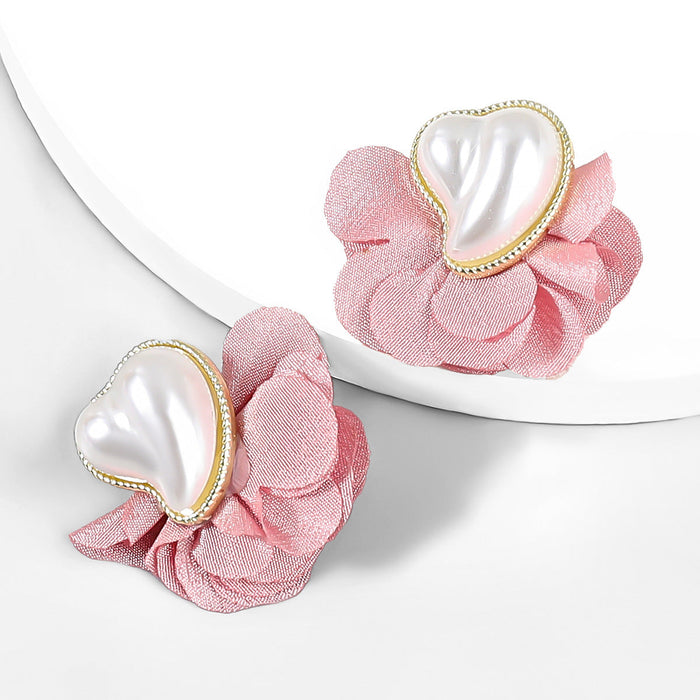 Wholesale alloy fabric imitation pearl flower earrings JDC-ES-JL833 Earrings 氿乐 Wholesale Jewelry JoyasDeChina Joyas De China