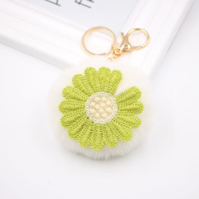 Wholesale Alloy Faux Hair Avocado Daisy Hair Ball Pom Pom Keychain JDC-KC-Zuge040 Keychains 祖格 white / Wholesale Jewelry JoyasDeChina Joyas De China