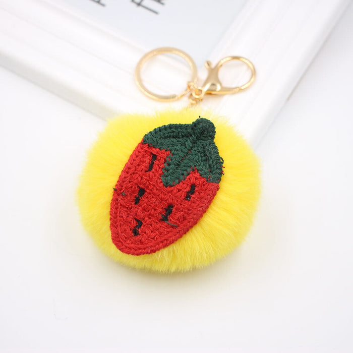 Wholesale Alloy Faux Hair Avocado Daisy Hair Ball Pom Pom Keychain JDC-KC-Zuge040 Keychains 祖格 yellow / Wholesale Jewelry JoyasDeChina Joyas De China