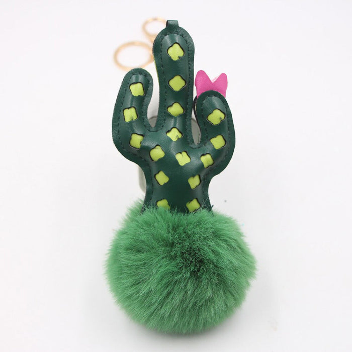 Wholesale Alloy Faux Hair Cactus Hairball Pom Pom Keychain JDC-KC-Zuge039 Keychains 祖格 green / Wholesale Jewelry JoyasDeChina Joyas De China