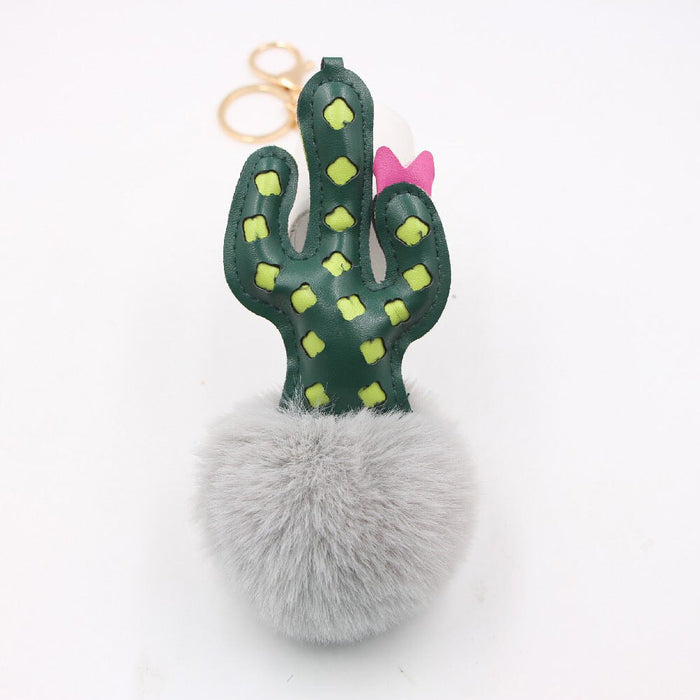 Wholesale Alloy Faux Hair Cactus Hairball Pom Pom Keychain JDC-KC-Zuge039 Keychains 祖格 light grey / Wholesale Jewelry JoyasDeChina Joyas De China