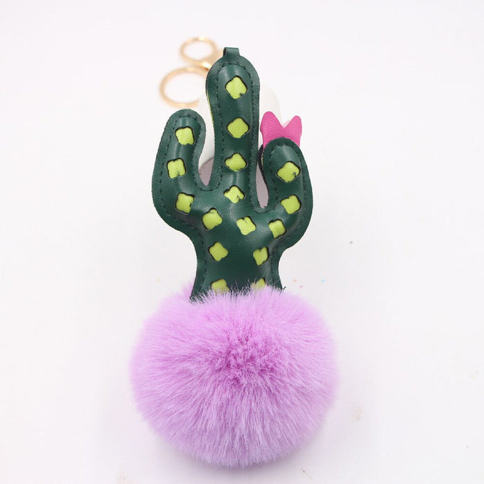 Wholesale Alloy Faux Hair Cactus Hairball Pom Pom Keychain JDC-KC-Zuge039 Keychains 祖格 purple / Wholesale Jewelry JoyasDeChina Joyas De China
