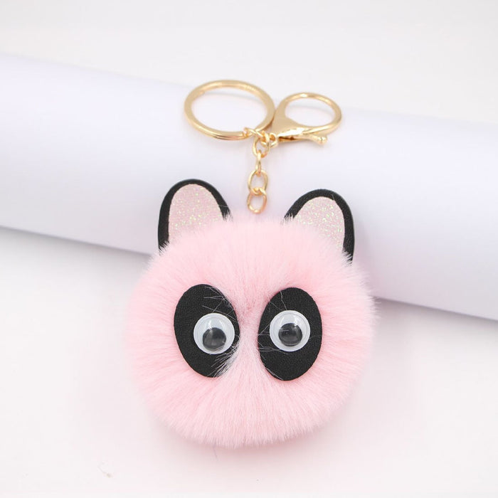 Wholesale Alloy Faux Hair Panda Hair Ball Pom Pom Keychain JDC-KC-Zuge038 Keychains 祖格 pink / Wholesale Jewelry JoyasDeChina Joyas De China