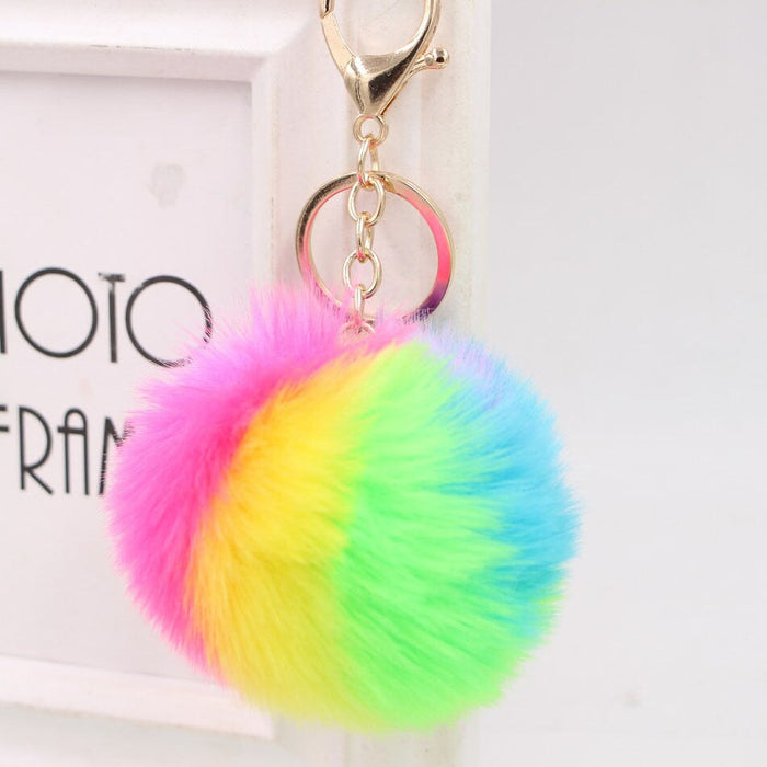 Wholesale Alloy Faux Hair Rainbow Hair Ball Pom Pom Keychain JDC-KC-Zuge037 Keychains 祖格 Wholesale Jewelry JoyasDeChina Joyas De China