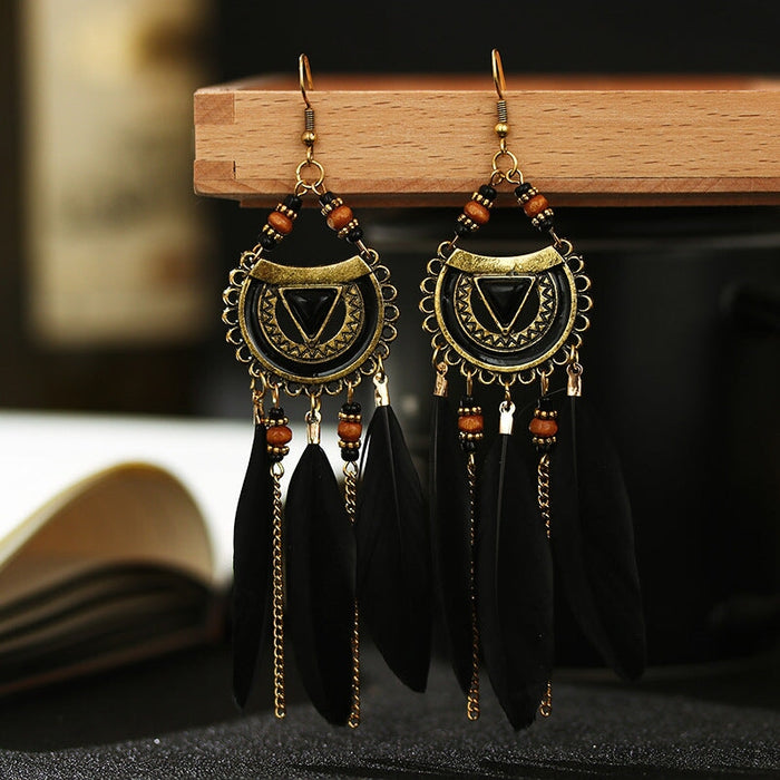 Wholesale alloy feather long rice bead earrings JDC-ES-daiq017 Earrings 黛茜 2 Wholesale Jewelry JoyasDeChina Joyas De China