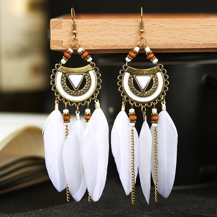 Wholesale alloy feather long rice bead earrings JDC-ES-daiq017 Earrings 黛茜 Wholesale Jewelry JoyasDeChina Joyas De China