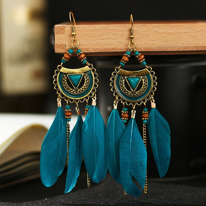 Wholesale alloy feather long rice bead earrings JDC-ES-daiq017 Earrings 黛茜 8 Wholesale Jewelry JoyasDeChina Joyas De China