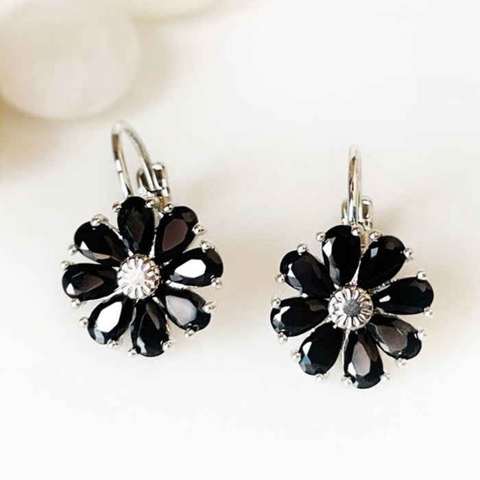 Wholesale Alloy Flower Zircon Earrings JDC-ES-Saip022 Earrings 赛蒲 Silver Black Diamond Wholesale Jewelry JoyasDeChina Joyas De China