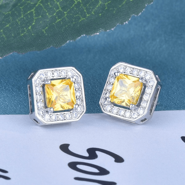 Wholesale Alloy Four Claw Square Earrings JDC-ES-ZhenR009 Earrings 臻荣 Wholesale Jewelry JoyasDeChina Joyas De China