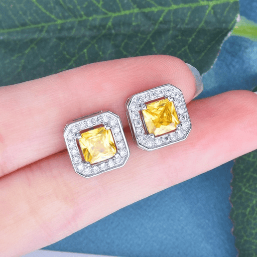 Wholesale Alloy Four Claw Square Earrings JDC-ES-ZhenR009 Earrings 臻荣 yellow Wholesale Jewelry JoyasDeChina Joyas De China