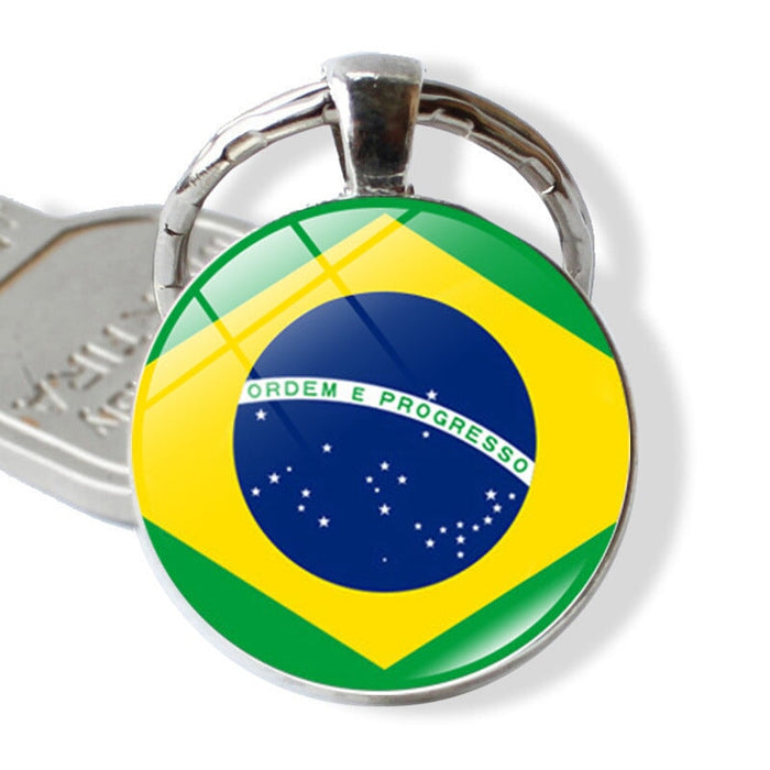 Wholesale Alloy Glass Patch National Flag Keychain JDC-KC-Hengx001 Keychains 横湘 PSXL001146-5 Brazil Wholesale Jewelry JoyasDeChina Joyas De China