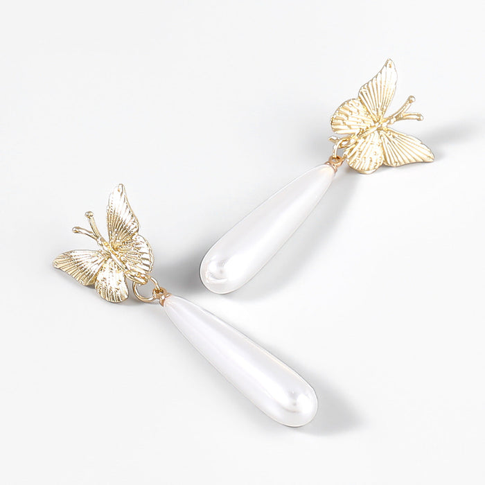 Wholesale Alloy Imitation Pearl Butterfly Earrings JDC-ES-JL835 Earrings 氿乐 Wholesale Jewelry JoyasDeChina Joyas De China