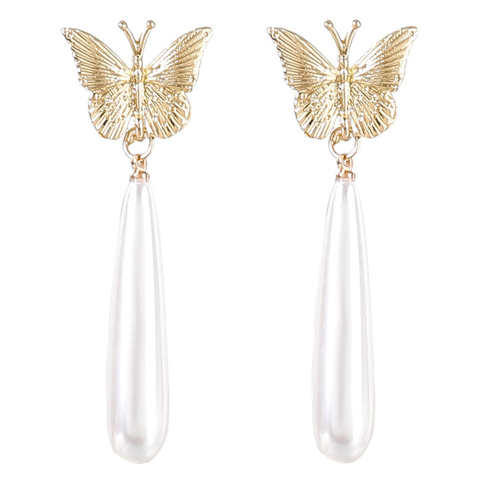 Wholesale Alloy Imitation Pearl Butterfly Earrings JDC-ES-JL835 Earrings 氿乐 Wholesale Jewelry JoyasDeChina Joyas De China