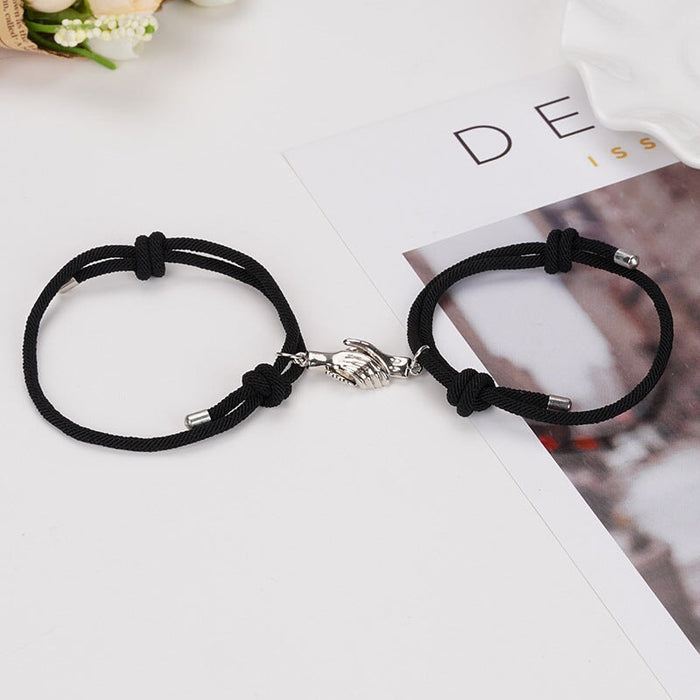 Wholesale Alloy Red Handshake Magnetic Braided Couple Bracelet JDC-BT-Yongy004 Bracelet 永依 Black + silver handshake Wholesale Jewelry JoyasDeChina Joyas De China