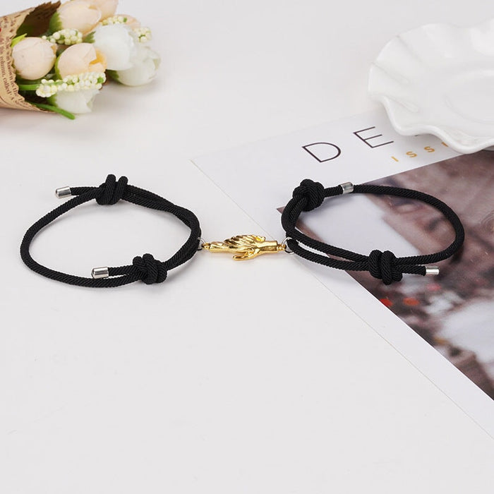 Wholesale Alloy Red Handshake Magnetic Braided Couple Bracelet JDC-BT-Yongy004 Bracelet 永依 Black+gold handshake Wholesale Jewelry JoyasDeChina Joyas De China