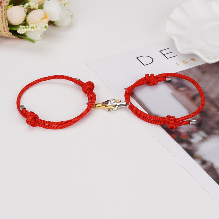 Wholesale Alloy Red Handshake Magnetic Braided Couple Bracelet JDC-BT-Yongy004 Bracelet 永依 Red + gold silver handshake Wholesale Jewelry JoyasDeChina Joyas De China