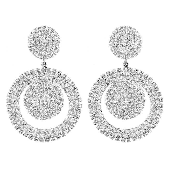 Wholesale alloy rhinestone double round earrings JDC-ES-JL859 Earrings 氿乐 silver Wholesale Jewelry JoyasDeChina Joyas De China