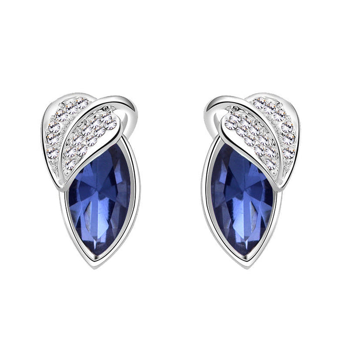 Wholesale alloy Rhinestone leaf earrings JDC-ES-YinX022 Earrings 伊杏 deep blue Wholesale Jewelry JoyasDeChina Joyas De China