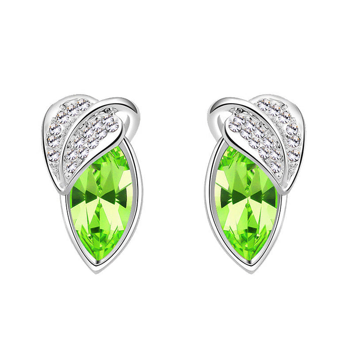 Wholesale alloy Rhinestone leaf earrings JDC-ES-YinX022 Earrings 伊杏 green Wholesale Jewelry JoyasDeChina Joyas De China