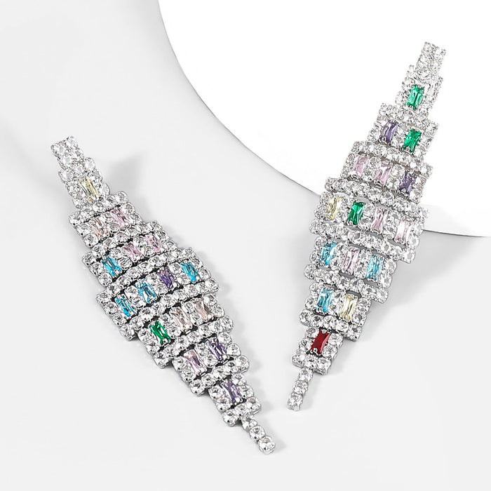 Wholesale Alloy Rhinestone Long Geometric Earrings JDC-ES-JL866 Earrings 氿乐 silver color Wholesale Jewelry JoyasDeChina Joyas De China