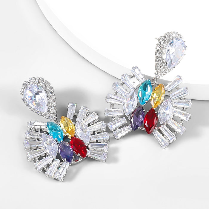 Wholesale Alloy Rhinestone Zircon Geometry Earrings JDC-ES-JL874 Earrings 氿乐 silver color Wholesale Jewelry JoyasDeChina Joyas De China