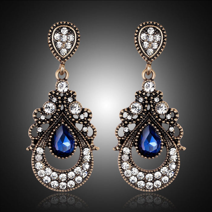 Wholesale alloy rhinestones blue long earrings JDC-ES-GSDB050 Earrings 丹比华比 Wholesale Jewelry JoyasDeChina Joyas De China