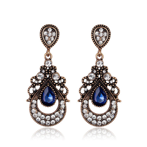 Wholesale alloy rhinestones blue long earrings JDC-ES-GSDB050 Earrings 丹比华比 Wholesale Jewelry JoyasDeChina Joyas De China